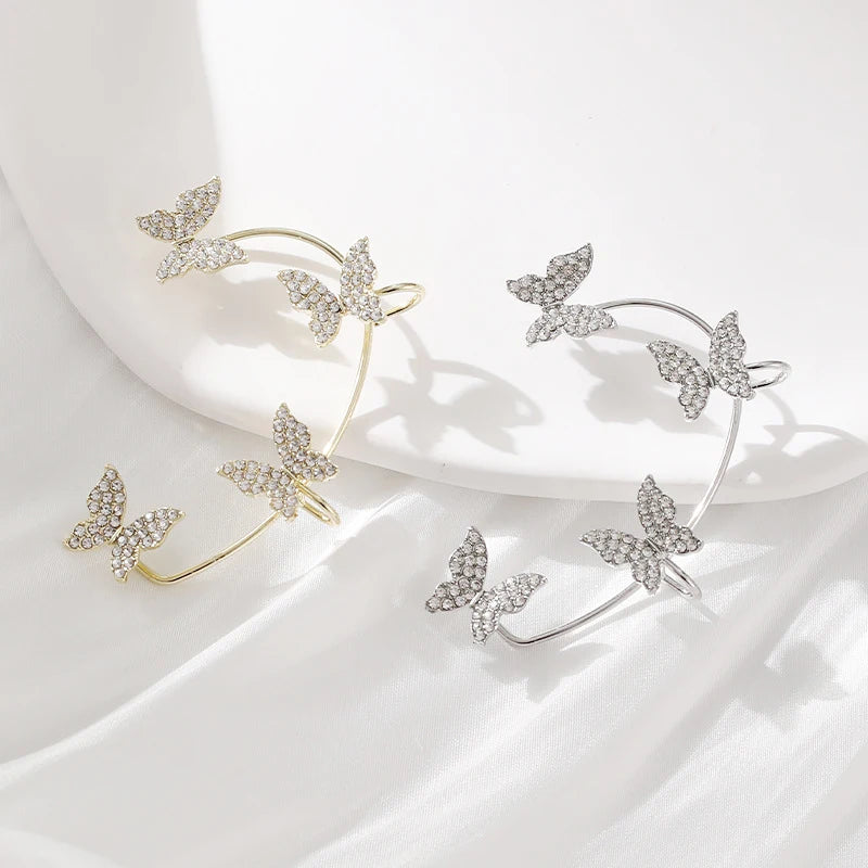 Korean Style Butterfly Ear Clips Without Piercing For Women Sparkling Zircon Ear Cuff Clip Earrings Wedding Party Jewelry Gifts