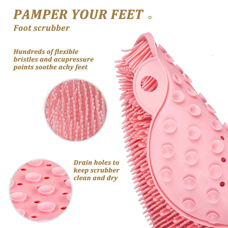 Non-slip Bath Mat Back Massage Brush Silicone Foot Wash Body Cleaning Bathing Tool