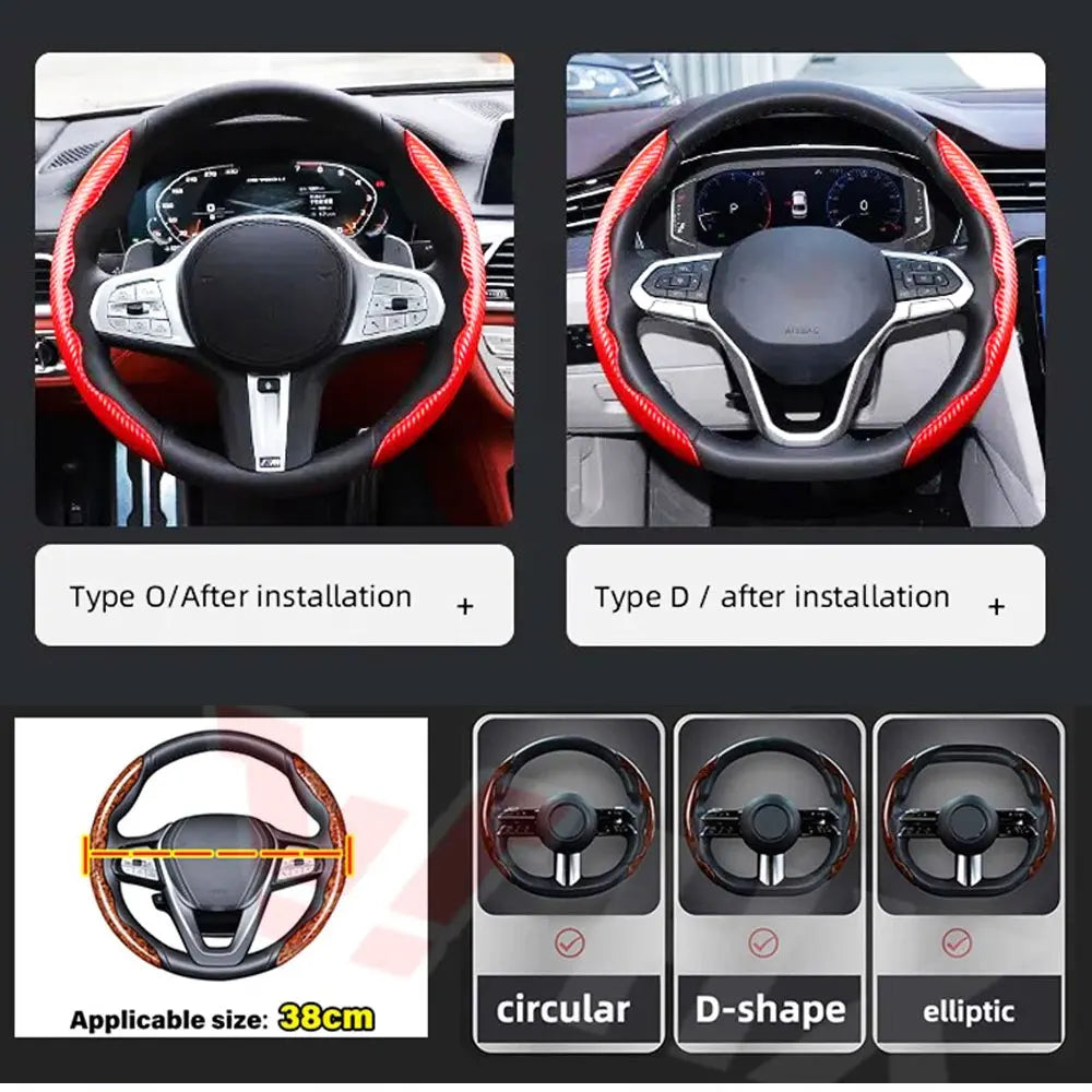 Universal Carbon Fiber Car Steering Wheel Non-slip Protective Cover