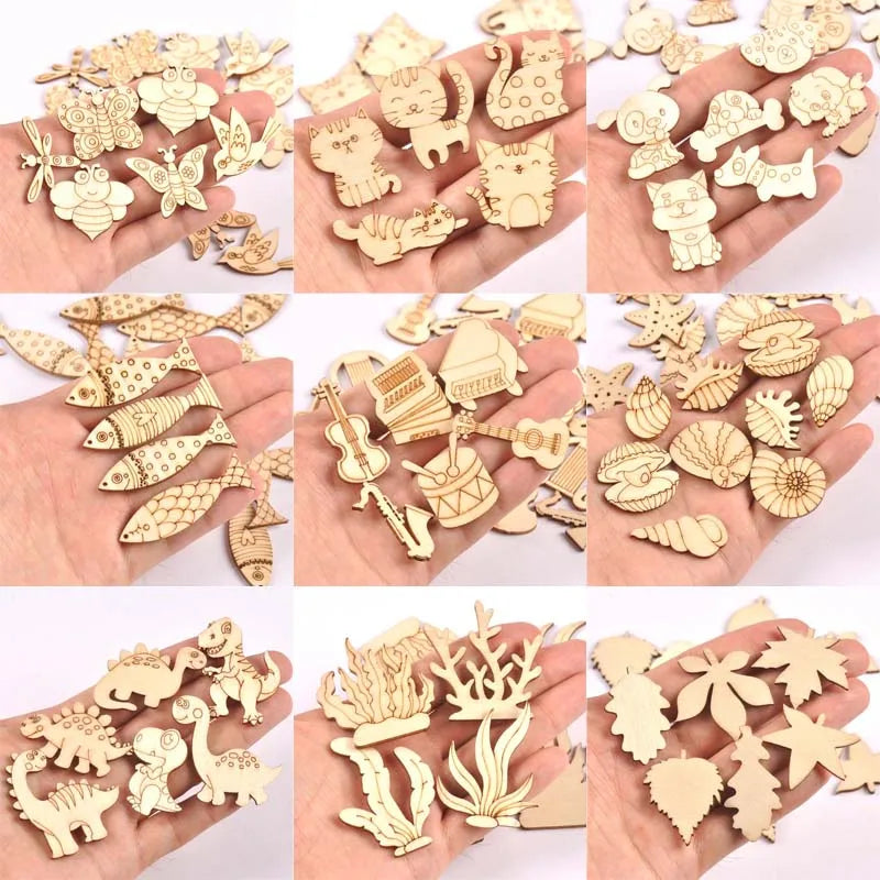 Lovely Dog Cat Fish Natural Wooden Chips Scrapbooking Craft for Home Decoration