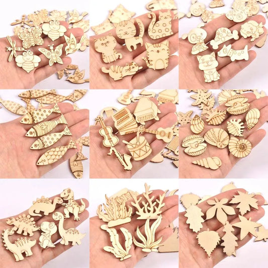 Lovely Dog Cat Fish Natural Wooden Chips Scrapbooking Craft for Home Decoration