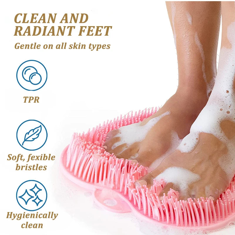 Non-slip Bath Mat Back Massage Brush Silicone Foot Wash Body Cleaning Bathing Tool