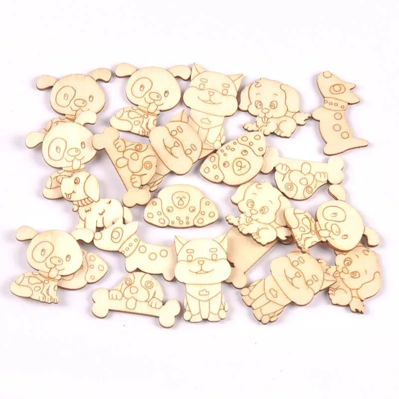 Lovely Dog Cat Fish Natural Wooden Chips Scrapbooking Craft for Home Decoration