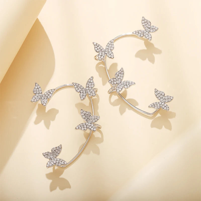 Korean Style Butterfly Ear Clips Without Piercing For Women Sparkling Zircon Ear Cuff Clip Earrings Wedding Party Jewelry Gifts