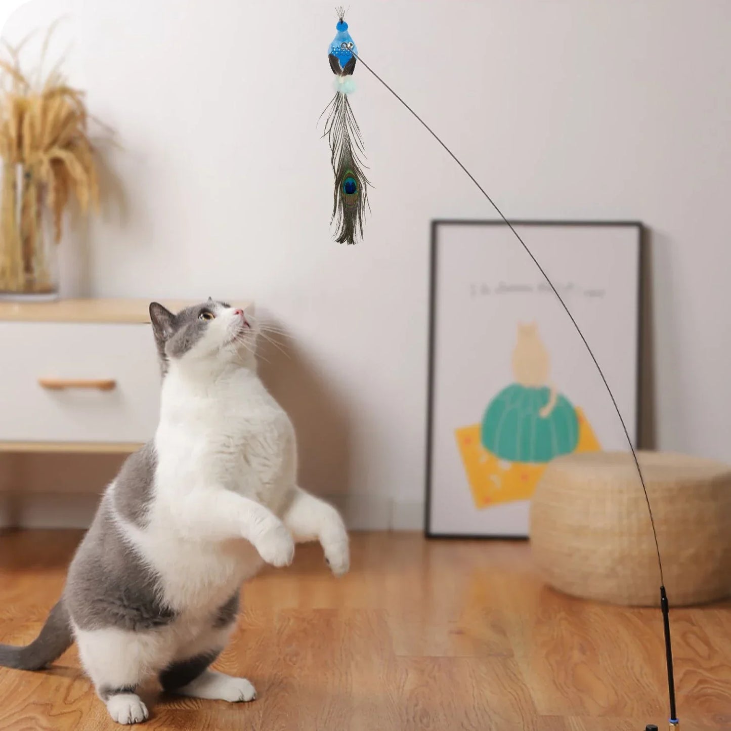 Interactive Cat Toy, Bird Feather with Bell