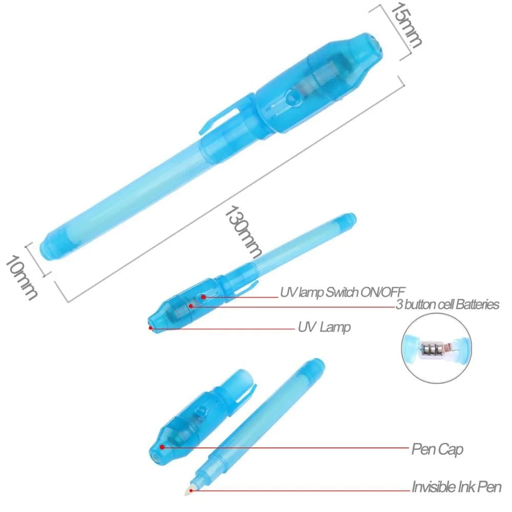 Invisible Ink Pen , Spy Pen with UV Light, Magic Marker for Secret Message Treasure