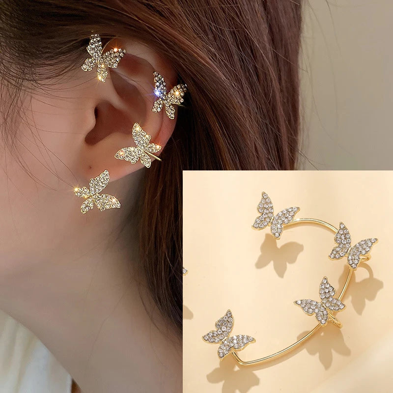 Korean Style Butterfly Ear Clips Without Piercing For Women Sparkling Zircon Ear Cuff Clip Earrings Wedding Party Jewelry Gifts