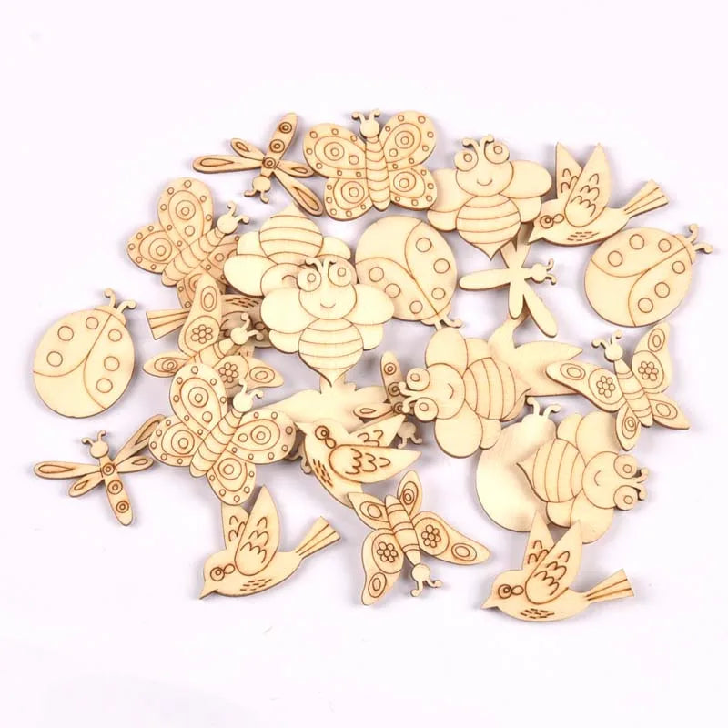 Lovely Dog Cat Fish Natural Wooden Chips Scrapbooking Craft for Home Decoration