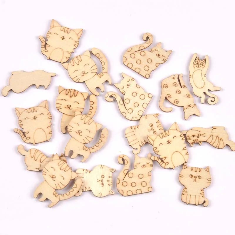 Lovely Dog Cat Fish Natural Wooden Chips Scrapbooking Craft for Home Decoration