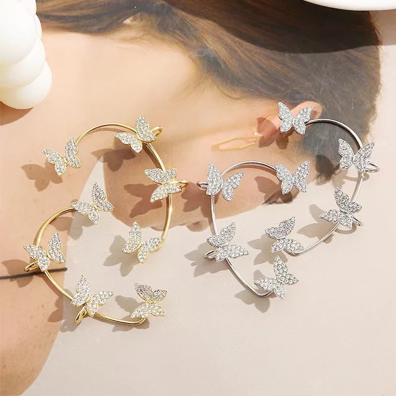 Korean Style Butterfly Ear Clips Without Piercing For Women Sparkling Zircon Ear Cuff Clip Earrings Wedding Party Jewelry Gifts