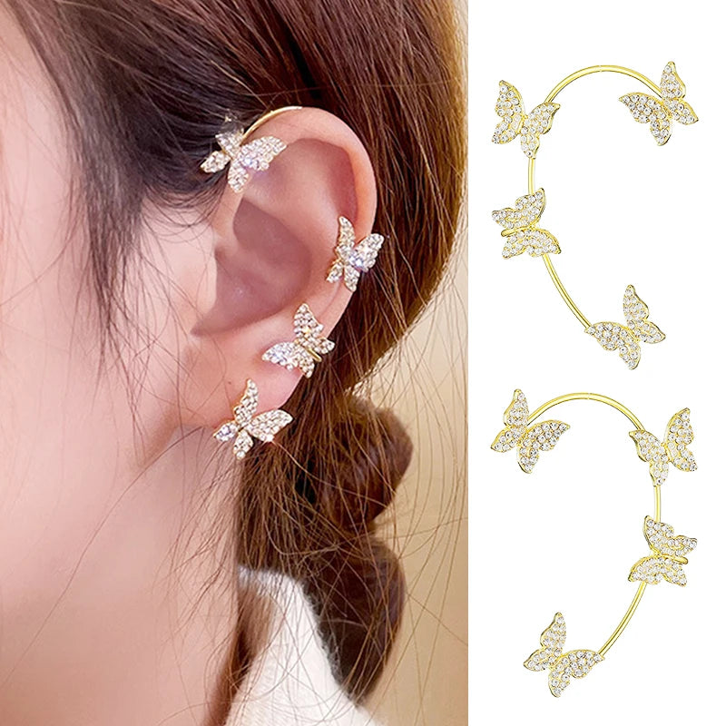 Korean Style Butterfly Ear Clips Without Piercing For Women Sparkling Zircon Ear Cuff Clip Earrings Wedding Party Jewelry Gifts